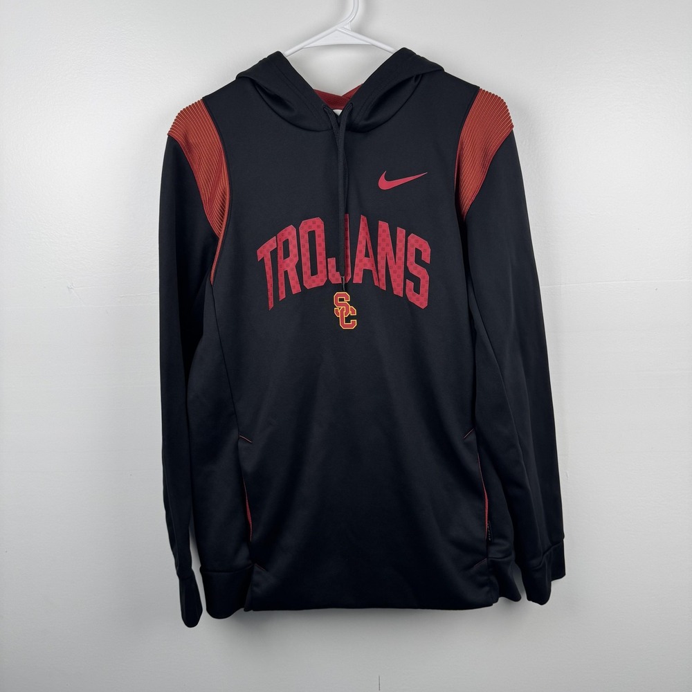 USC Trojans Hoodie Mens Small Black Red NCAA Football Therma Fit Nike Pullover